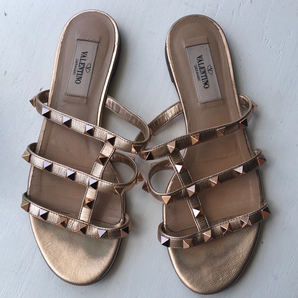 Valentino leather rock stud slides